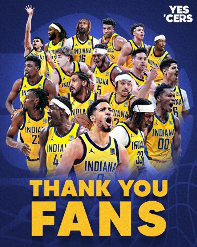 步行者官推致谢球迷：一个永生难忘的赛季 谢谢你们所做的一切